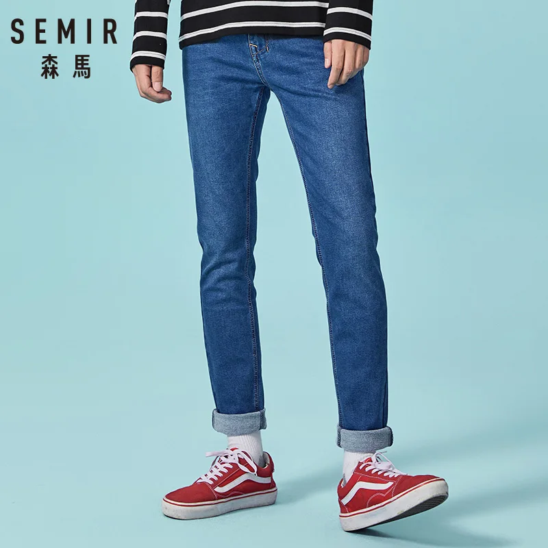 Goedkoop SEMIR 2019 Nieuwe Mannen merk jeans Mode Mannen black hot verkoop mannelijke broek Casual Slim fit Straight Hoge Stretch Voeten skinny jeans