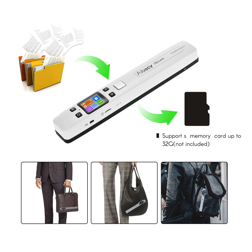 Wifi 1050 ديسيبل متوحد الخواص عالية السرعة المحمولة العصا وثيقة الصور ماسحة A4 حجم JPG/PDF فورمات شاشة الكريستال السائل للأعمال Reciepts الكتب