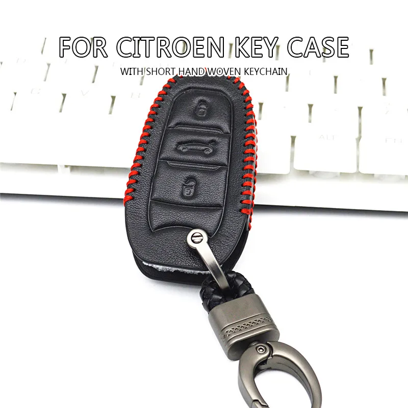 

For Citroen C5 C6 C4L C3XR DS 3 4 5 7 Protection Skin Shell Cow Leather Car Key Case Cover Bag Hand Woven Keyring Keychain