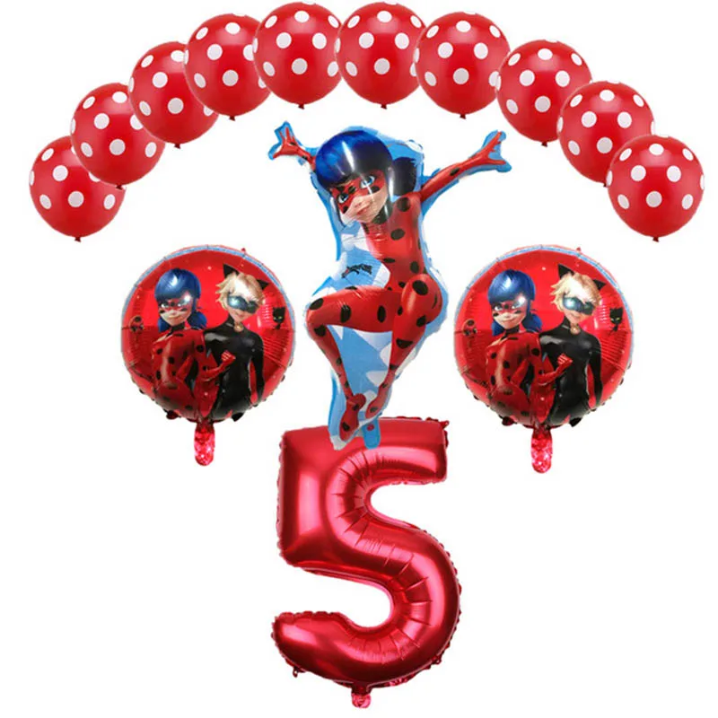

Miracul Ladybug Balloons 14 Pcs/set Gril's Birthday Party Balloon Decorations Ladybug Helium Foil air Balloon Toys Wholesale