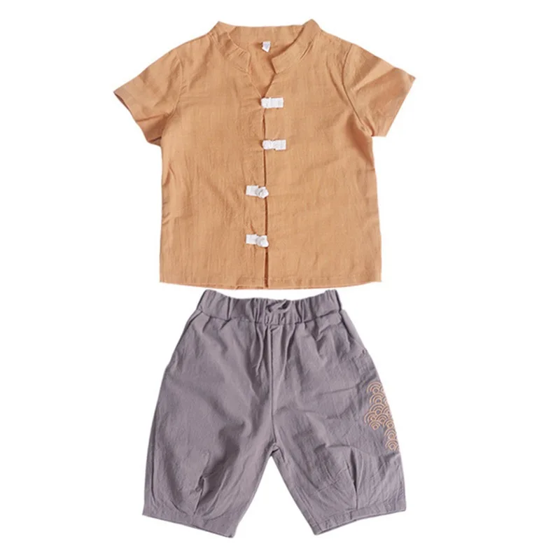 COOTELILI/льняные летние детские комплекты, дышащие комплекты одежды для мальчиков, топы + шорты, Детская летняя одежда для мальчиков, футболка