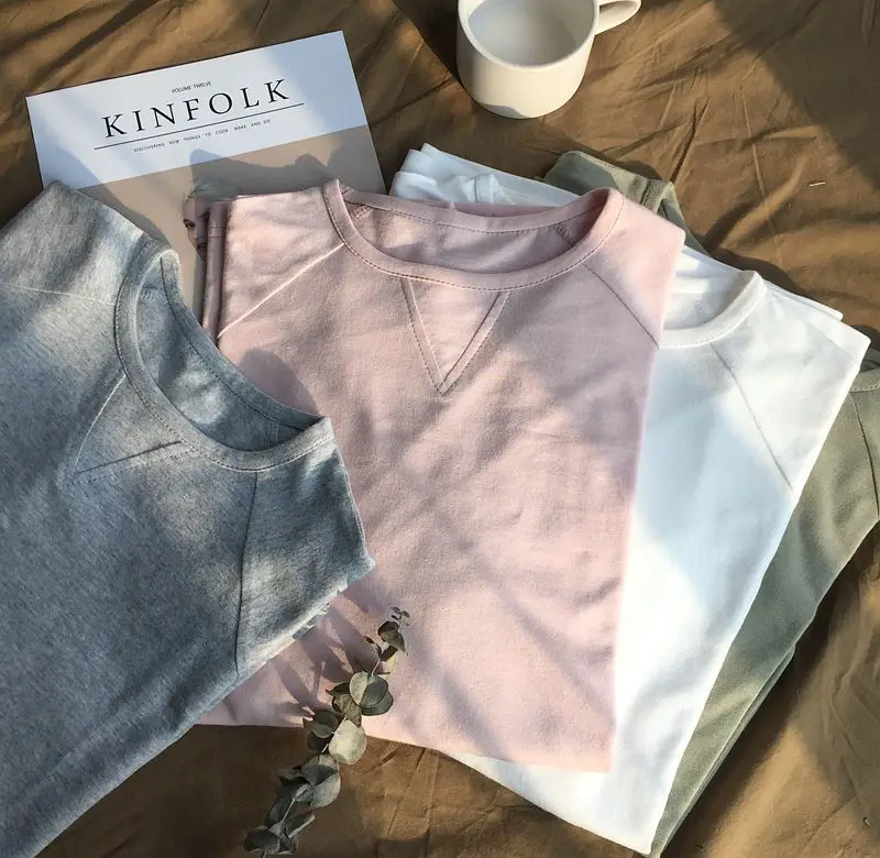 

Simple Basic T Shirt Women Long Sleeve Solid Oversize Tee Shirt Woman Home Loose Tees Femme Fall Thick Tops Teen