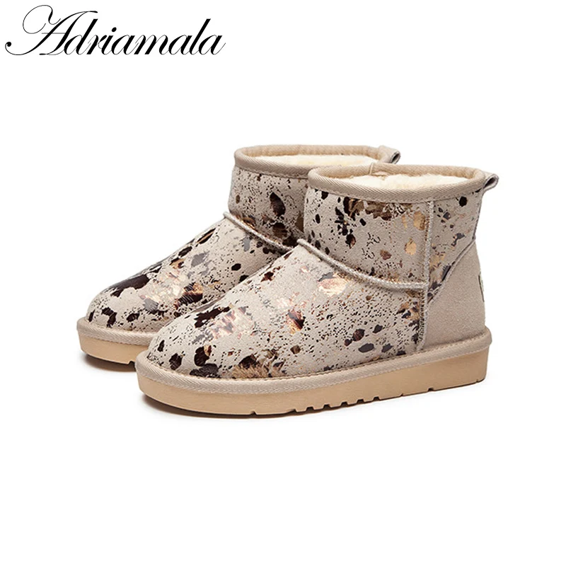 2017 Warm Snow Boots Winter Women Shoes Split Leather Thick Plush Round Toe Flat With Female Fur Adriamala | Обувь