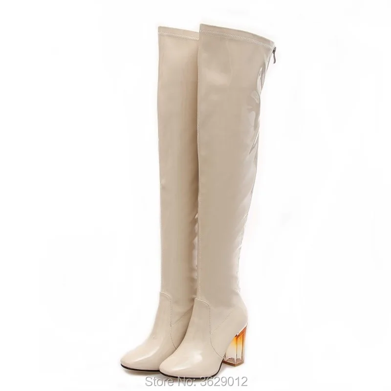 Longues Clair Cuir Bottes Cuissardes 1 Haut Chunky Femmes Pointu color Talon Color 2 Bout En Genou Boot Mode Sexy De Verni Dessus Du 8wq5xpOI