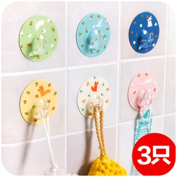 

3pcs/set Floral Seamless Door Hook Free Nail Magic Round Stickers Strong Stick Hook Kitchen Wall Hanger