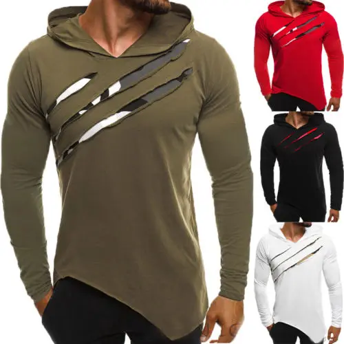 

2018 New Autumn Men Hoodies Sweatshirt Fashion 3D Scratch Tracksuit Casual Pullover Male Hooded