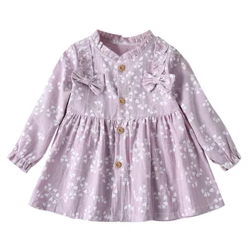 

ARLONEET 2019 New summer babys Dress Toddler Baby Girls Long Sleeve Solid Ruched Floral Flower Bow Dressed Clothes Z0207