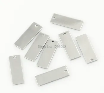 

90 Pcs Free shipping Hot New DIY Silver Tone Stainless Steel Rectangle Blank Stamping Tags Charm Pendants Component 25x9mm