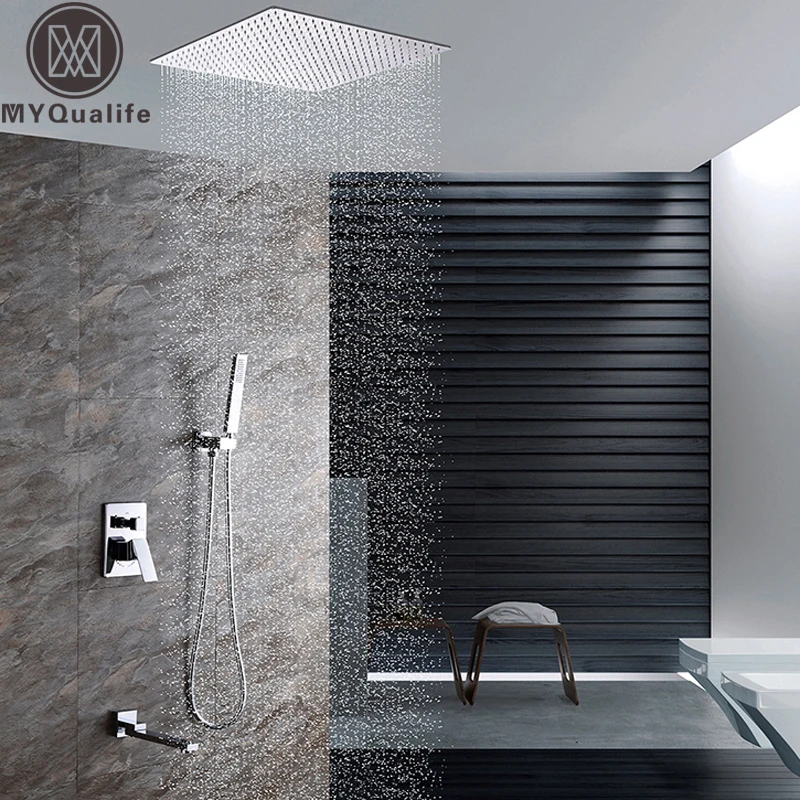 

Luxury Ceiling Mounted Bath Shower Set Single Handle 3 Functions Shower Mixer Tap with Handshower and Rotate Tub Spout
