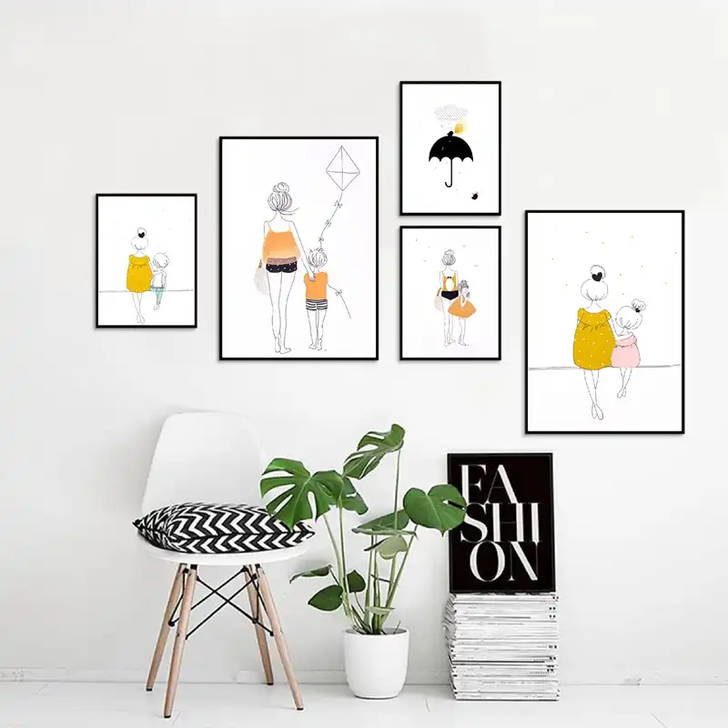 Fashion Mother Daughter Girl Wall Art Canvas Painting Nordic