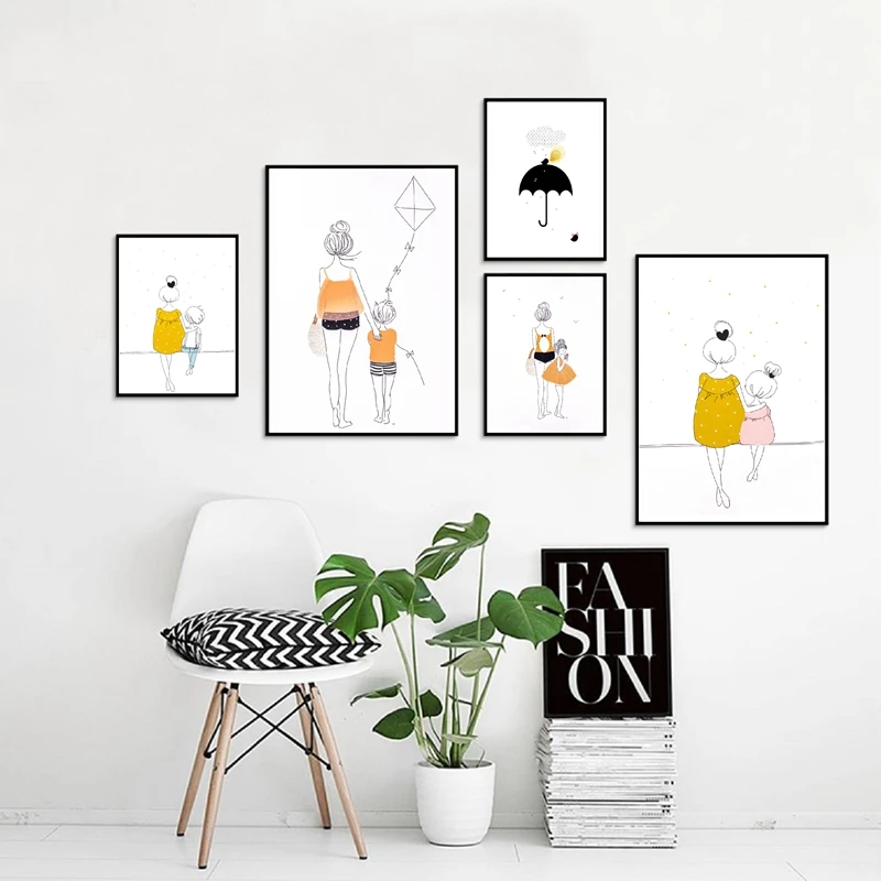 

Family Wall Art Canvas Painting Lovely Wall Print and Poster , Mother Daughter and Son Parents Print Wall Pictute Home Art Decor
