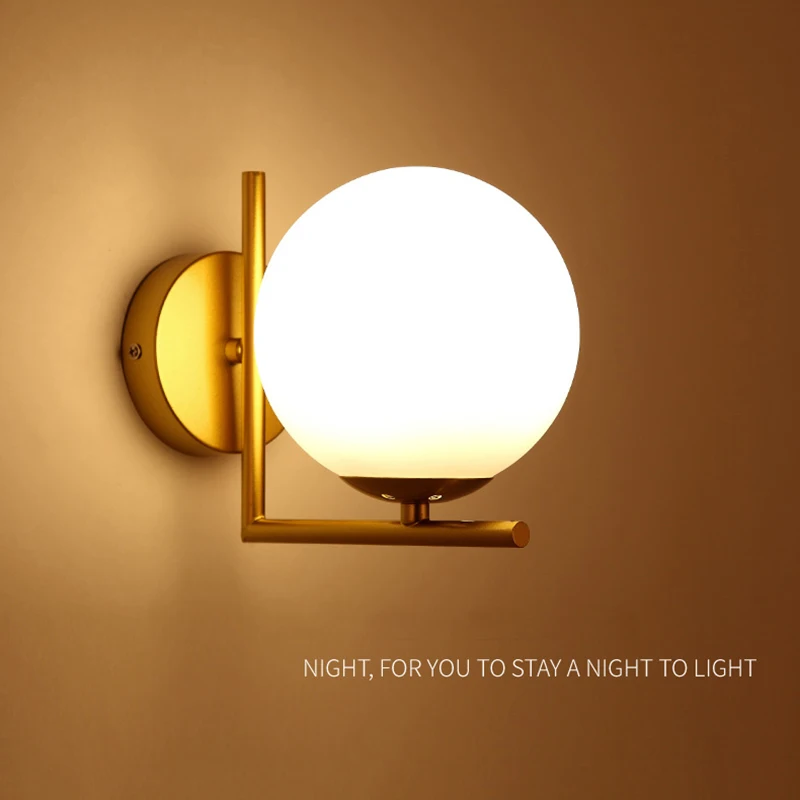 Modern Nordic Wall Lamp Round Glass Ball Mounted Light LED Indoor