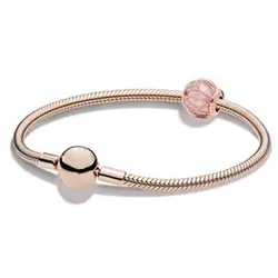 Новый 100% Серебро 925 пробы Фирменная Новинка 1:1 аутентичный Шарм Rose Gold Intertwined Halo браслет подходит DIY подарок