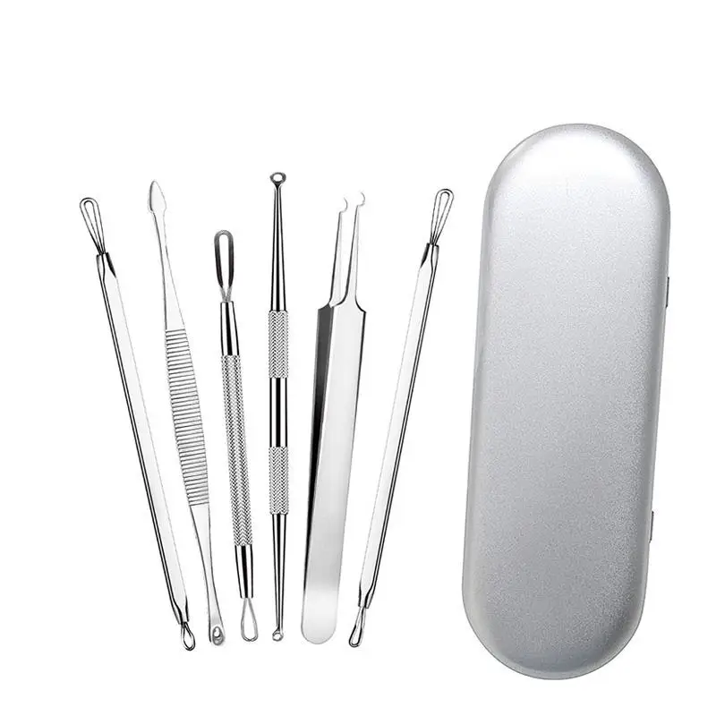 

6PCS Stainless Steel Blackhead Removal Acne Needle Kits Comedone Acne Extractor Tweezer Tools Pimple Removal Needles