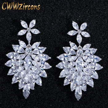 

2014 Luxury Wedding Bridal Accessories,White Flower AAA+ Cubic Zirconia Long Big Drop Earrings for Brides Free Shipping(CZ051)