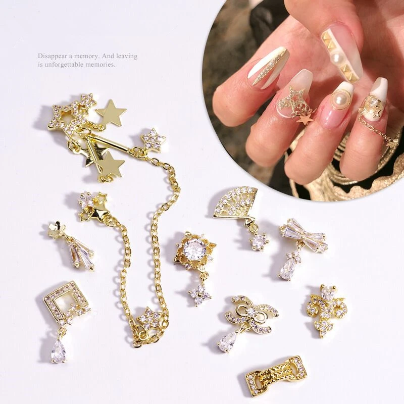 

10pcs Charm Chain Alloy Zircon Crystal 3D Nail Art Decorations Shiny Jewelry Manicure Extension Nail Design Luxury Accessories