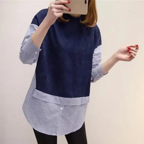 5XL 4XL 3XL плюс размер женские топы свободные с воротником-стойкой длинным рукавом