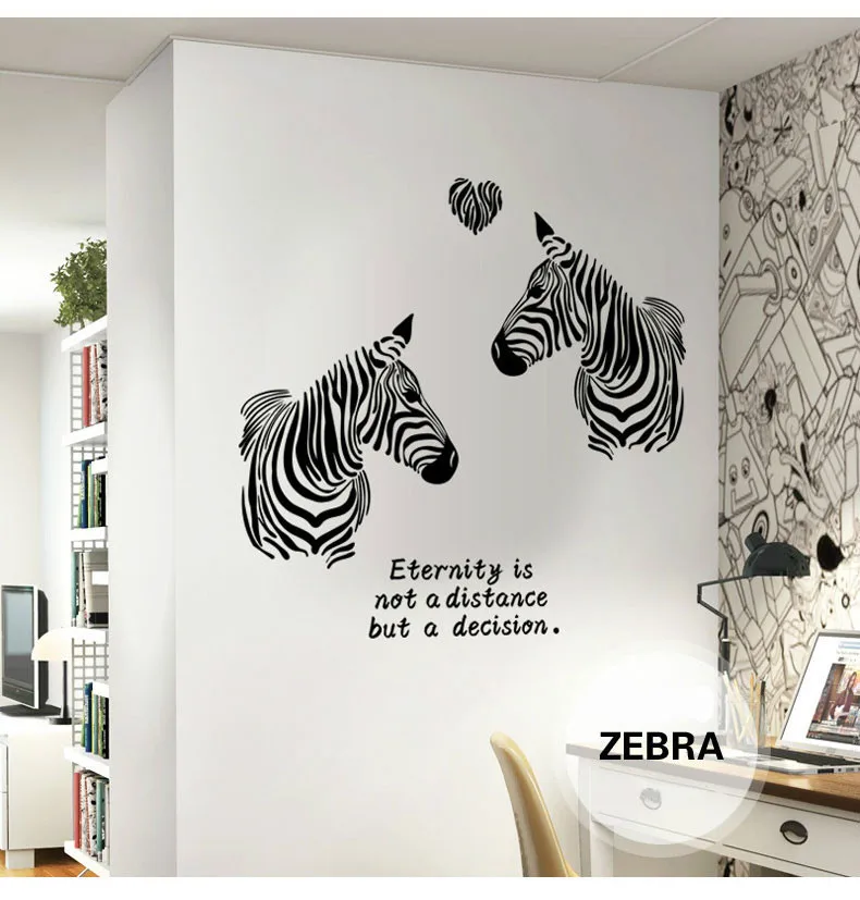 Новое поступление, черно-белые настенные наклейки love zebras для спальни, декор с животными для свадебной комнаты, 3d домашний Декор adesivo de parede