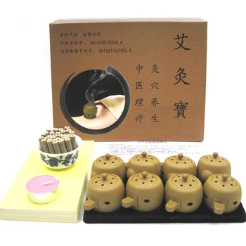 

8pcs Article moxibustion box ai home portable moxibustion aa grass hot +100 moxa rollar & 104 sticker therapy health care tools