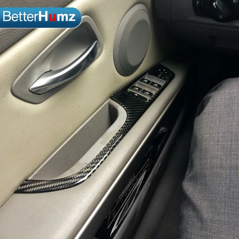 4 шт./компл. углеродного волокна автомобиль интерьера двери окна переключатель крышка планки для bmw e90 LHD 2005-2012 3 серии аксессуары