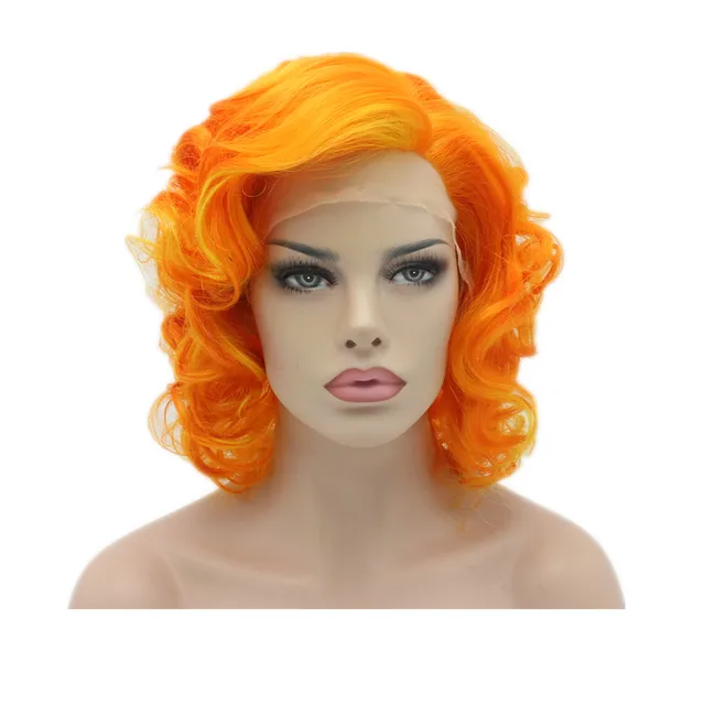 Buy Cheap 10inch Short Orange Yellow Golden Color Wavy Synthetic Lace Front