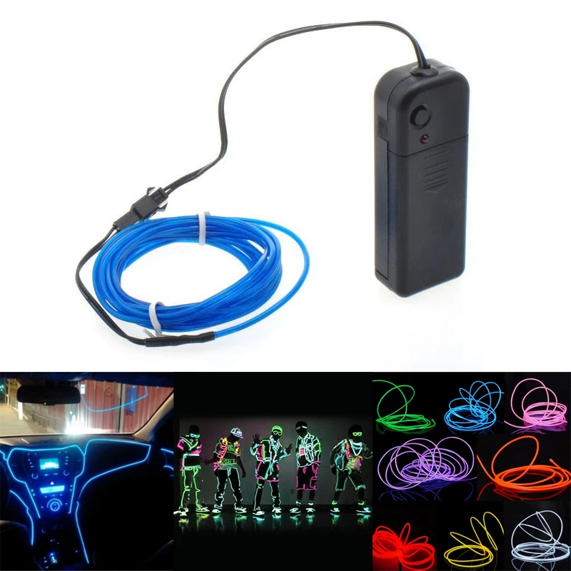 LED Strip 3V Neon Light Glow EL Wire 1M/2M/3M/5M Rope Tape Cable For Shoes Clothing Car Party Decoration