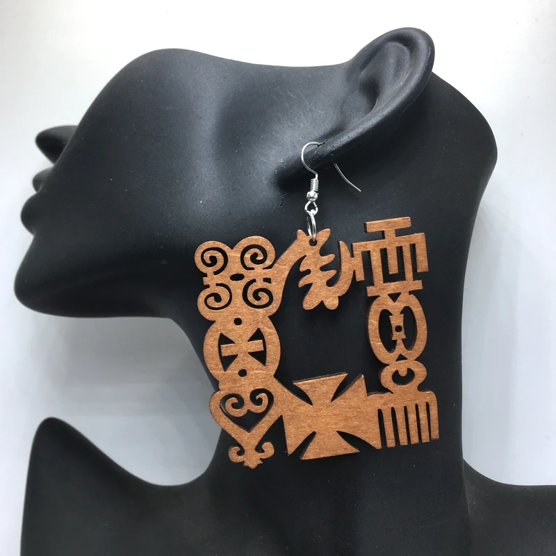 

Big Size Adinkra Symbol Wood Earrings can mixed 3 sizes