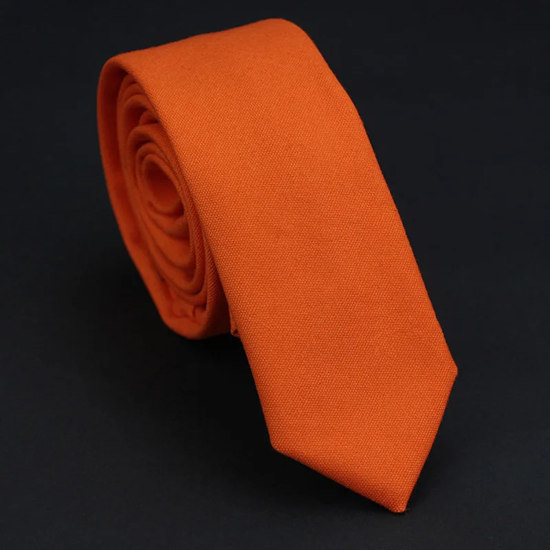 Мужские однотонные 5 см тонкие качественные льняные хлопковые галстуки тонкие вечерние галстуки QNTIE0033 - Цвет: Orange