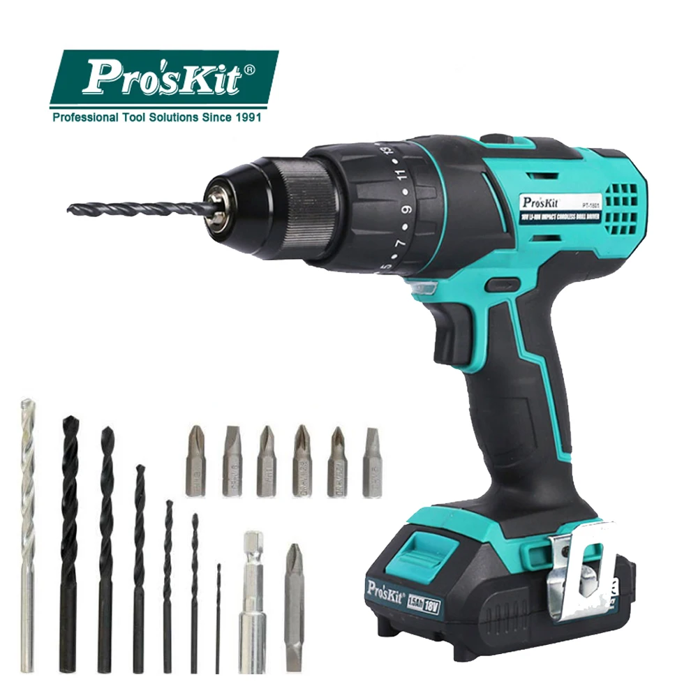 Pro'skit электрическая дрель с литиевой батареей 18 в набор ударных зарядных дрелей