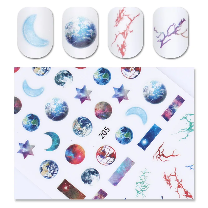 

1 Pc Starry Sky 3D Nail Sticker Star Moon Earth Adhesive Nail Art Transfer Decal