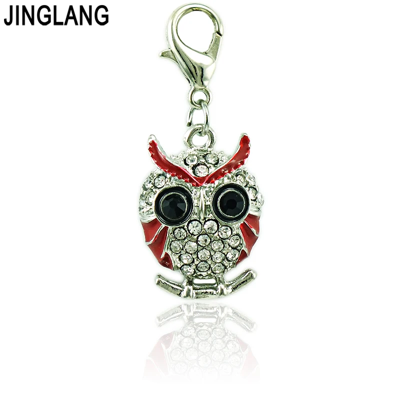 JINGLANG 12 шт./лот Омар застежка Сова Подвески Стразы Красная эмаль Животные DIY для