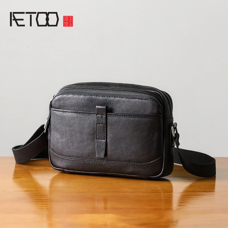 AETOO Handmade single shoulder bag male leather soft leather fashion casual oblique cross bag men's head layer Cow handbag