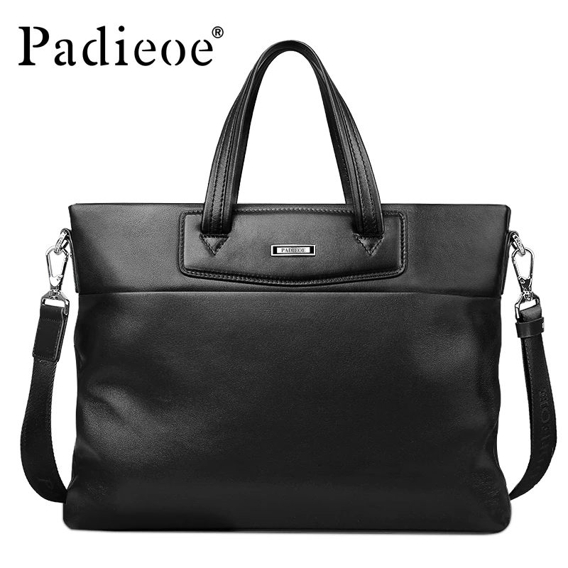 

Padieoe Luxury Men's Briefcase High Quality Soft Genuine Leather Business man Laptop Shouler Bag Fashion Casual Messenger Bag