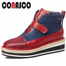 CONASCO/модные женские ботильоны на танкетке, короткие Ботинки martin на высоком каблуке, женские классические ботинки из натуральной кожи на