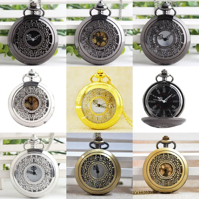 P233B Black Flowers Round Dial Pendant Large Hollow Quartz Pocket Watch Men Wome P233B Black Flowers Round Dial Pendant Large Hollow Quartz Pocket Watch Men Wome