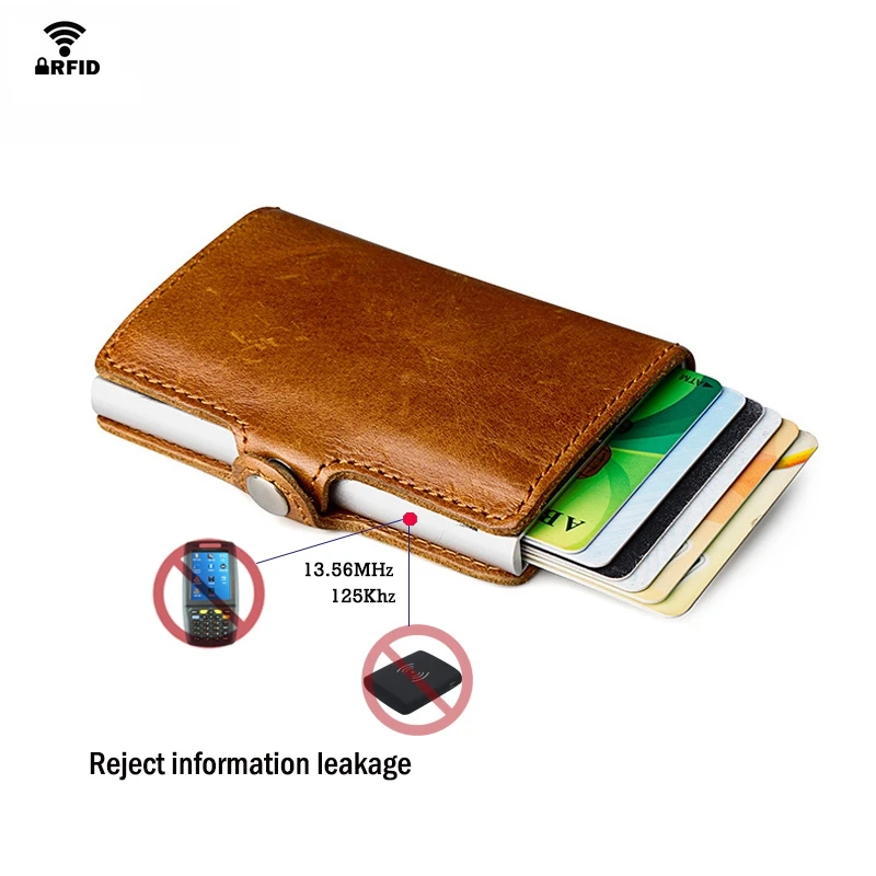 خاصة تخصيص جلد طبيعي الرجال الألومنيوم محفظة جيب بطاقة حامل RFID حجب البسيطة التلقائي بطاقة الائتمان محفظة هدية