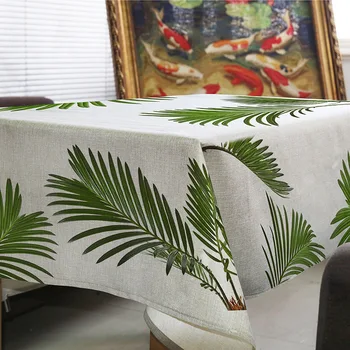 

Tablecloth Tropical Plants Nappe Rectangulaire Green Coconut Leaves Decorate Wedding Tablecloth on The Table Round Table Cloth