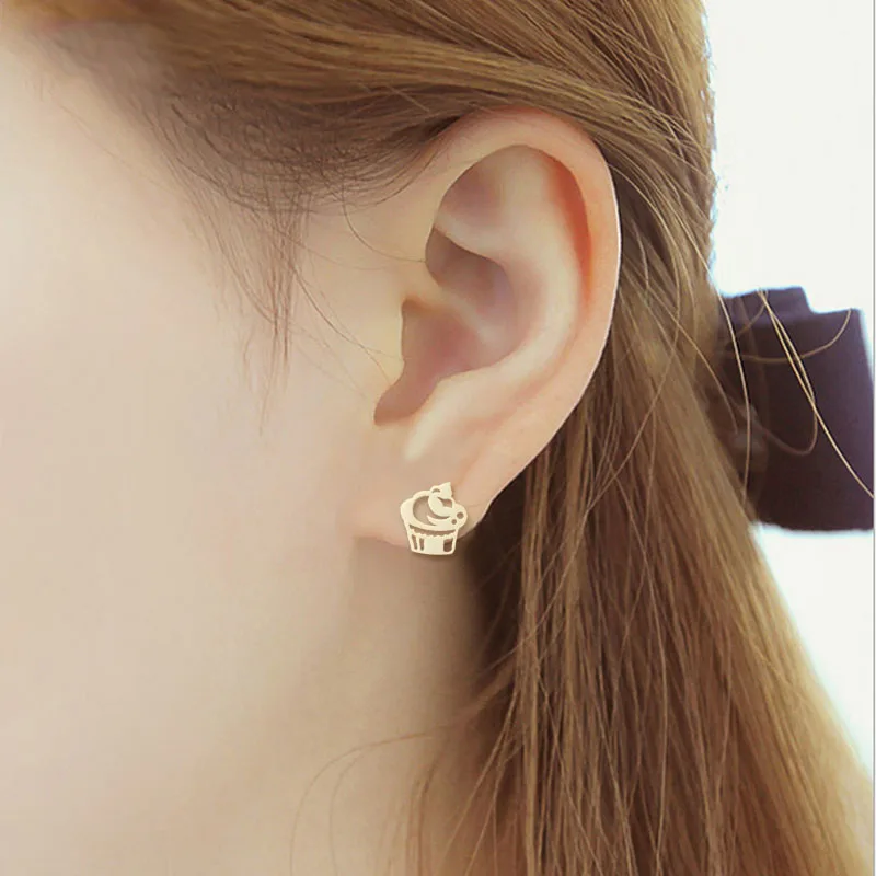 1 пара маленькие серьги гвоздики в виде капкейка|side earrings|two sided earringsboucle d oreille |