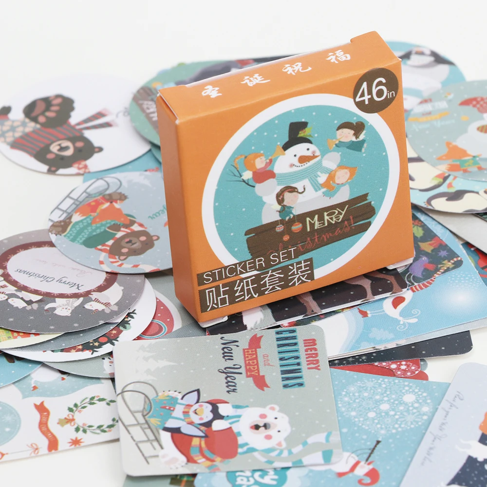 

46 Pcs/Pack Winter Merry Christmas Diary Sticker Scrapbooking Seal Label Decoration School Stationery Supplies Kids Gifts