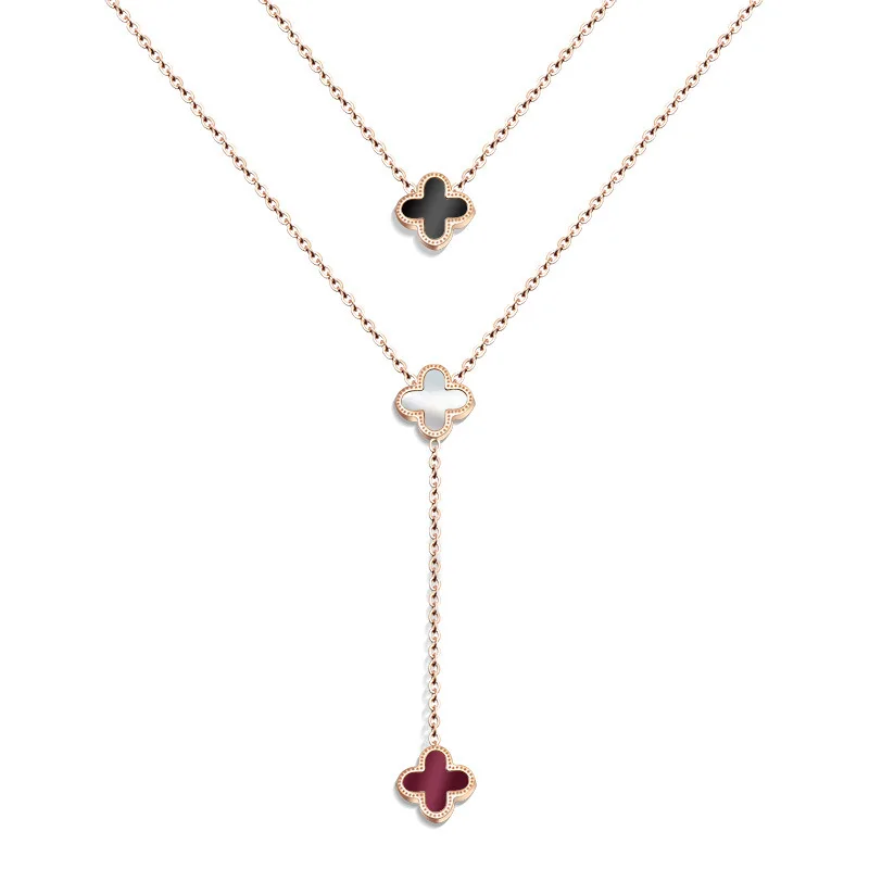 Hot Sale Three Color Flowers Double Layer Rose Gold Color Silver Color Gold Color Titanium Steel