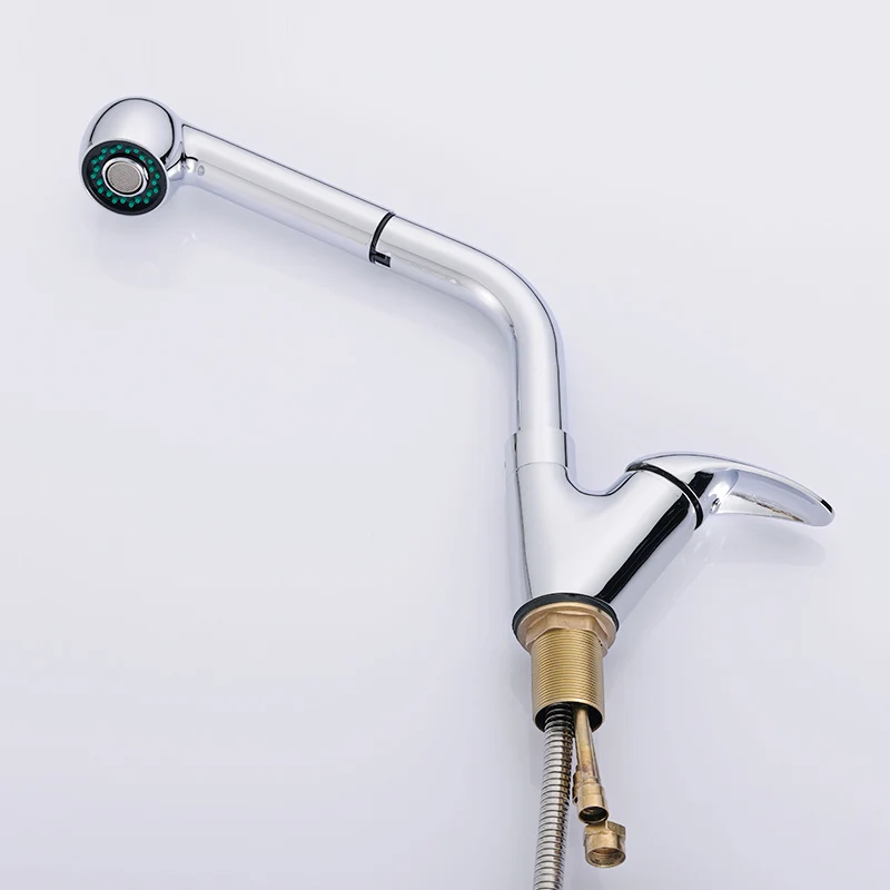 Best Quality Wholesale And Retail Kitchen Faucet Chrome Cast Platform Heightening 2-Function Water Outlet Pull Out Tap 