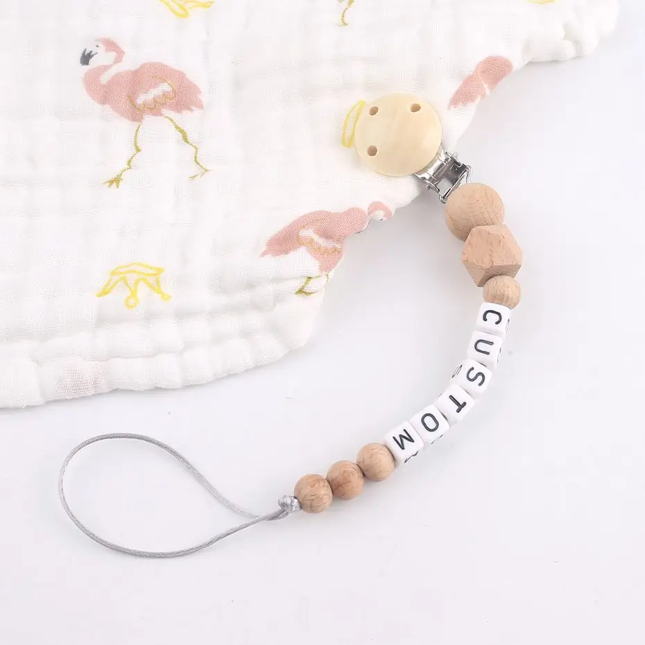 Buy 1PC Personalised Dummy Chain Teething Beads Clip Neutral Gift Baby Wood Hex