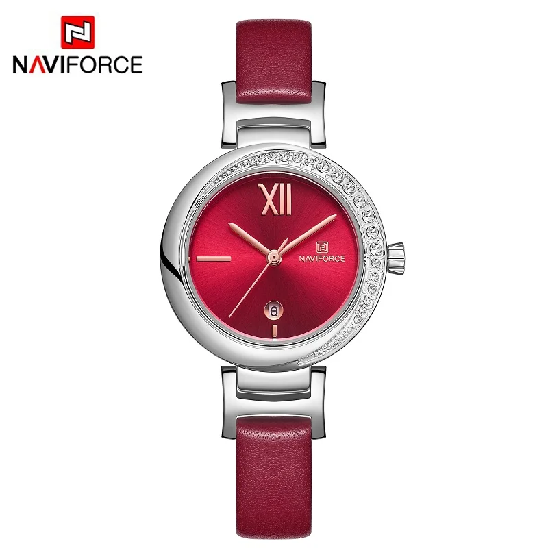Новые женские часы NAVIFORCE, женские часы с бриллиантами, модные синие часы из натуральной кожи, аналоговые женские кварцевые наручные часы reloj mujer - Цвет: SRR