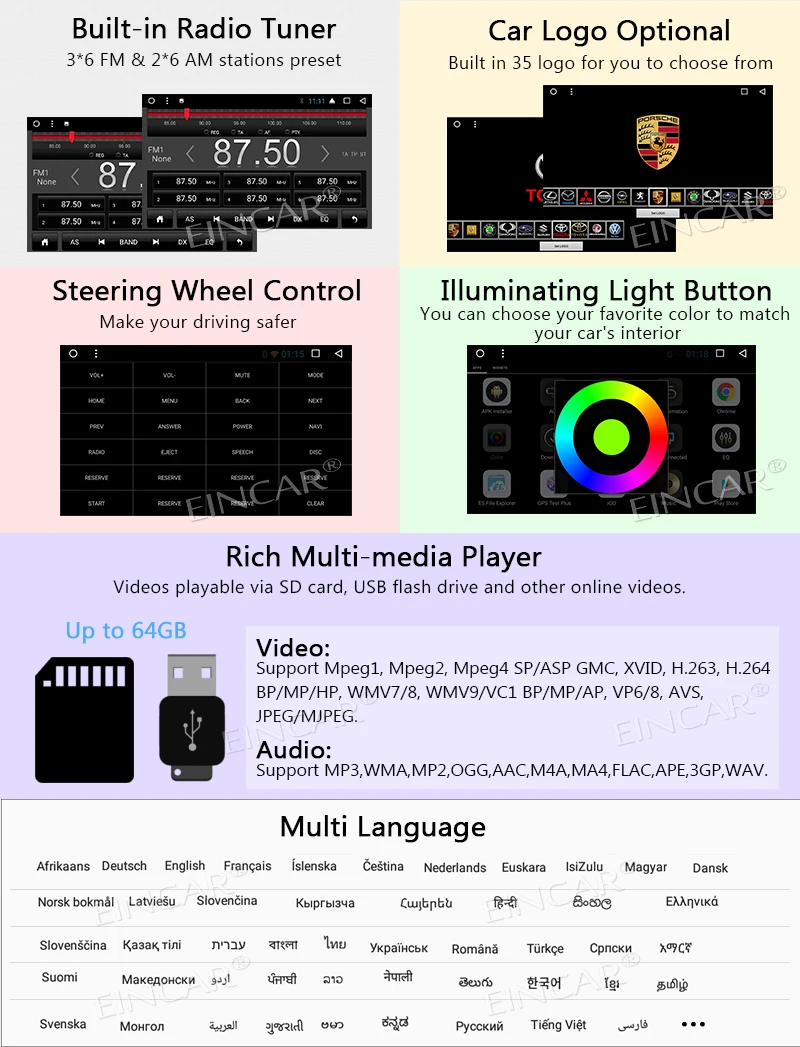 Excellent Android 7.1 Universal Car Audio Stereo GPS Nvaigation Double 2 Din Video Car DVD Player with Wifi Bluetooth Free Rearview Camera 8