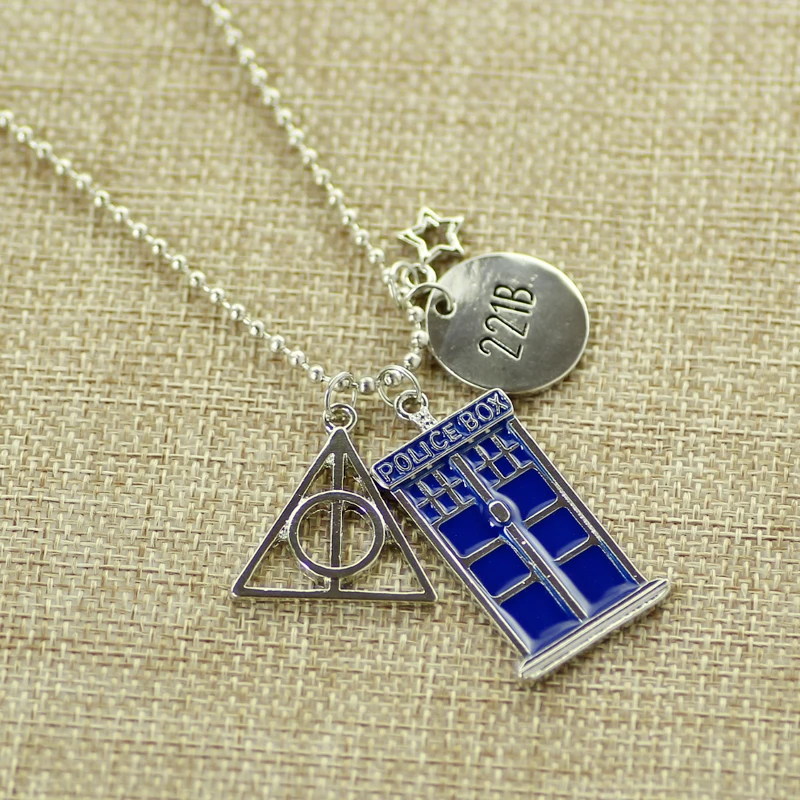 Дары смерти 221B маленькая тарелка и синий доктор ТАРДИС полицейский ящик кулон ожерелье DIY ювелирные изделия для женщин и мужчин