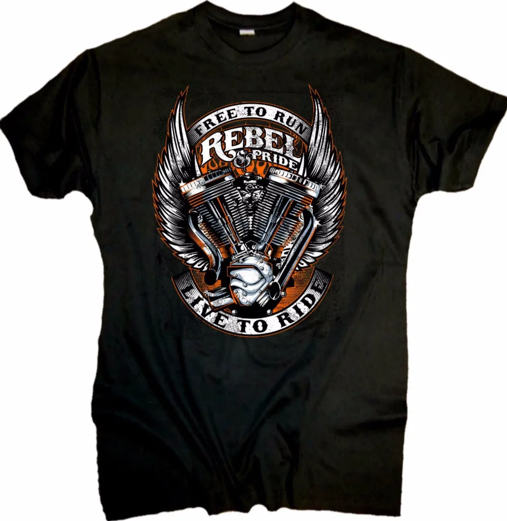 

2019 Fashion Short Sleeve Black T-Shirt Casual Men Clothing Biker Style Rebel & Pride Chopper Bobber OldSchool V2 Twin T shirt