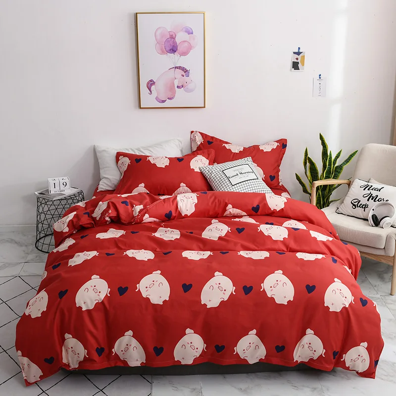 

Modern Flamingo Printed Bedding Sets 3/4pcs lovely pig Duvet Cover Set Queen King Quilt Cover Bed Sheet Bed Linen Bedclothes