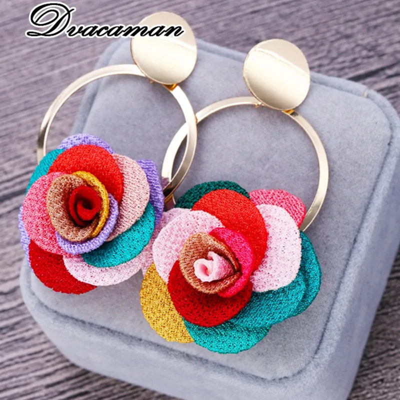 

Dvacaman 2019 New Korean Design Fashion Cloth Fabric Cute Rose Flower Drop Earrings For Women Girls Vintage Brincos Jewelry Gift