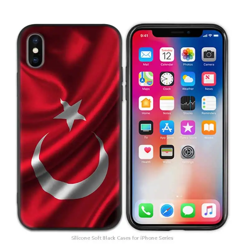 Turkey Turkish Flag Black Scrub Anti-knock TPU Silicone Case Cover for iPhone X XS XR XS 11 11Pro Max 7 8 6 6S 5 5S SE Plus