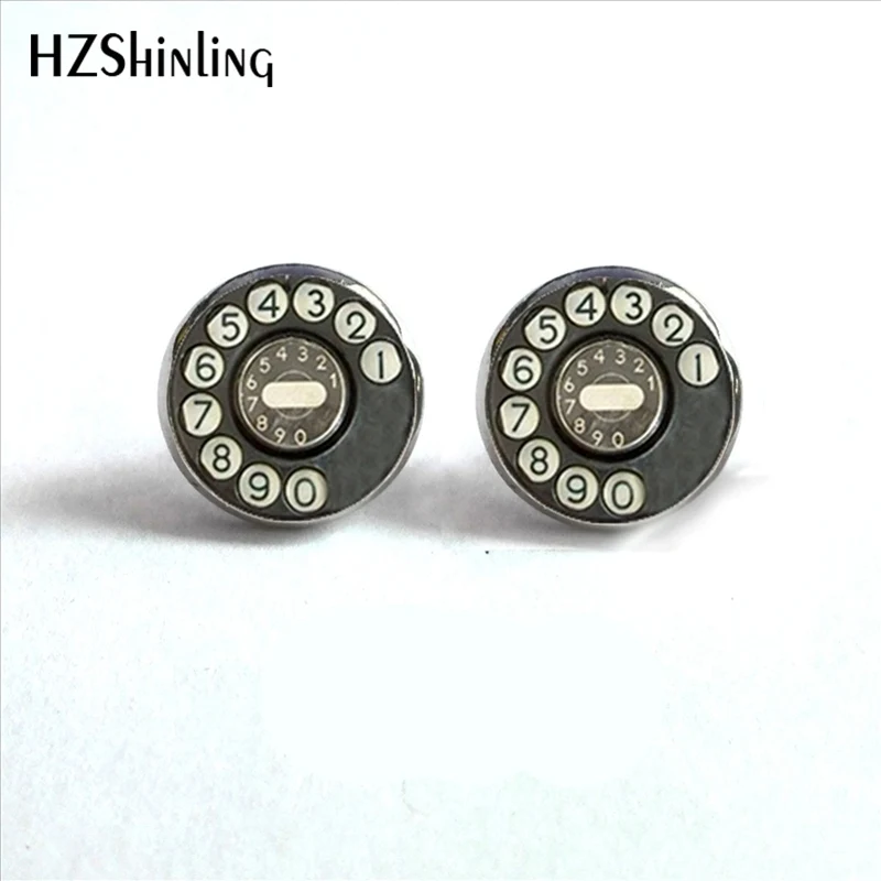 

ED-0013 New Fashion Vintage Telephone Stud Earring Handmade Glass Dome Retro Telephone Dial Classic Jewelry Round Earrings HZ4